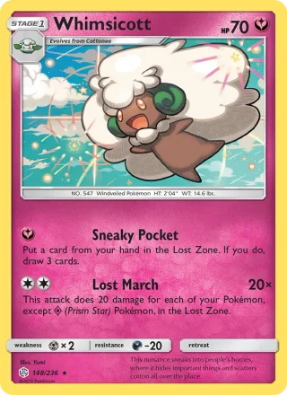 Whimsicott #148 · Cosmic Eclipse Pokémon card