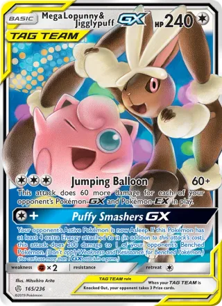 Mega Lopunny & Jigglypuff GX #165 · Cosmic Eclipse Pokémon card
