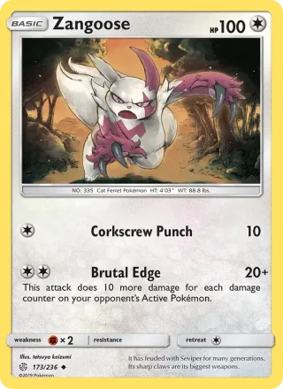 Zangoose #173 · Cosmic Eclipse Pokémon card
