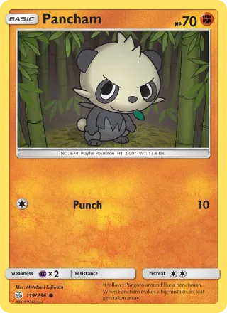 Pancham #119 · Cosmic Eclipse Pokémon card