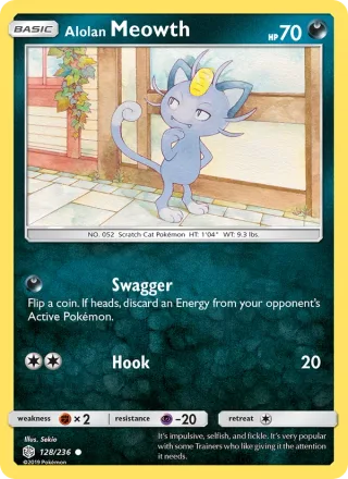 Alolan Meowth #128 · Cosmic Eclipse Pokémon card