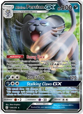 Alolan Persian GX #129 · Cosmic Eclipse Pokémon card