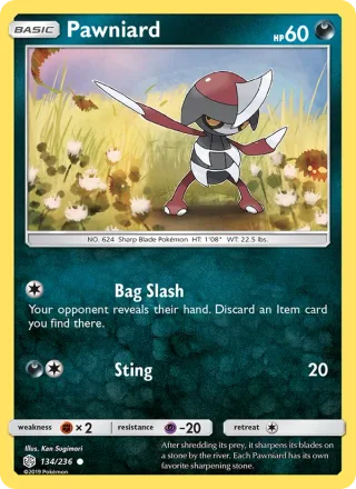 Pawniard #134 · Cosmic Eclipse Pokémon card