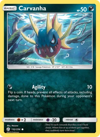 Carvanha #132 · Cosmic Eclipse Pokémon card