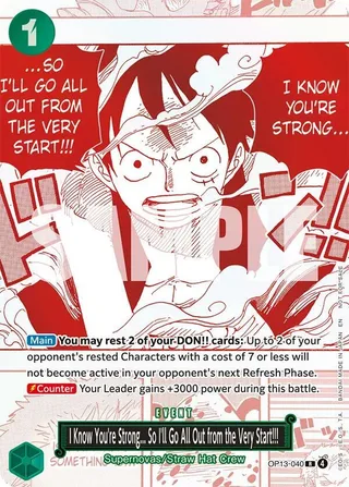I Know You're Strong... So I'll Go All Out from the Very Start!!! (3rd Anniversary Treasure Campaign Pack) #OP13-040-3rd-anniversary-treasure-campaign-pack · One Piece Promotion Cards One Piece card