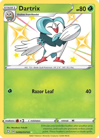 Dartrix #SV002 · Shining Fates Shiny Vault Pokémon card