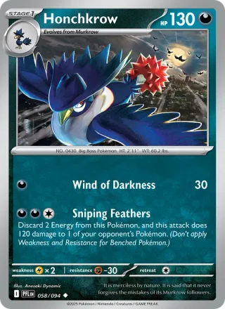 Honchkrow #058 · Phantasmal Flames Pokémon card