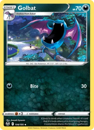 Golbat #104 · Silver Tempest Pokémon card