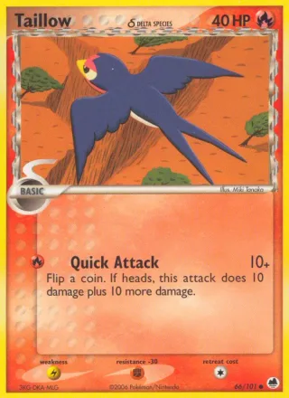 Taillow δ #66 · Dragon Frontiers Pokémon card