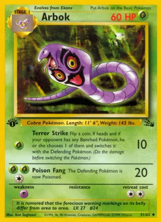 Arbok #31 · Fossil Pokémon card