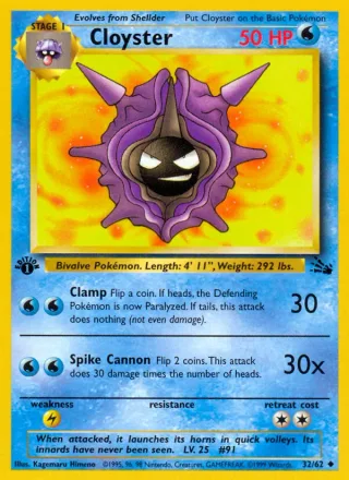 Cloyster #32 · Fossil Pokémon card