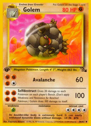 Golem #36 · Fossil Pokémon card