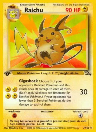Raichu #29 · Fossil Pokémon card