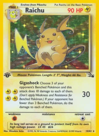 Raichu #14 · Fossil Pokémon card