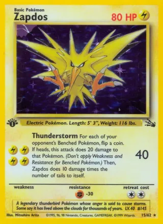 Zapdos #15 · Fossil Pokémon card