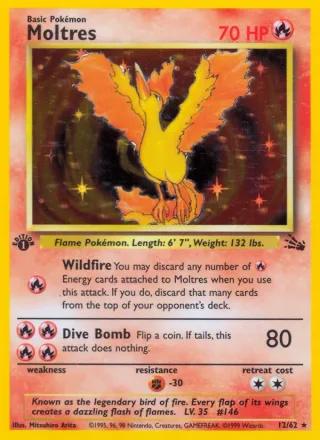 Moltres #12 · Fossil Pokémon card
