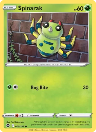 Spinarak #003 · Silver Tempest Pokémon card