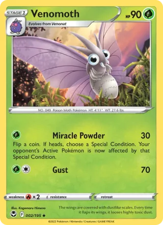 Venomoth #002 · Silver Tempest Pokémon card