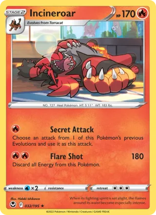 Incineroar #032 · Silver Tempest Pokémon card
