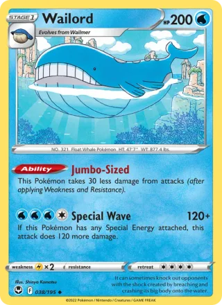Wailord #038 · Silver Tempest Pokémon card