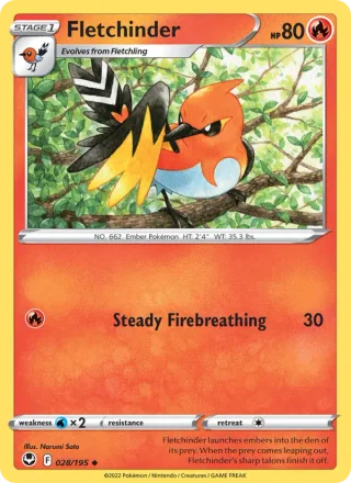 Fletchinder #028 · Silver Tempest Pokémon card