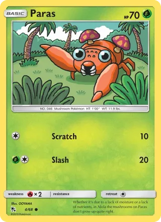 Paras #4 · Hidden Fates Pokémon card