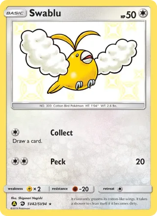 Swablu #SV42 · Hidden Fates Shiny Vault Pokémon card