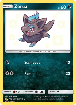 Zorua #SV25 · Hidden Fates Shiny Vault Pokémon card