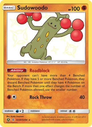 Sudowoodo #SV20 · Hidden Fates Shiny Vault Pokémon card