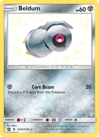 Beldum #SV30 · Hidden Fates Shiny Vault Pokémon card