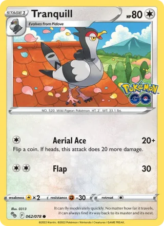 Tranquill #062 · Pokémon GO Pokémon card