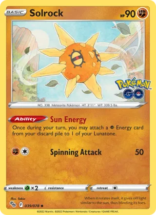 Solrock #039 · Pokémon GO Pokémon card