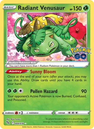 Radiant Venusaur #004 · Pokémon GO Pokémon card