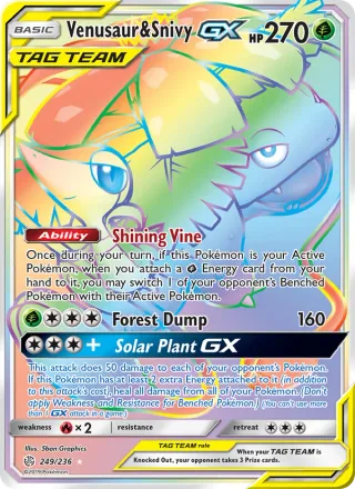 Venusaur & Snivy GX #249 · Cosmic Eclipse Pokémon card