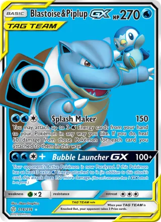 Blastoise & Piplup GX #214 · Cosmic Eclipse Pokémon card