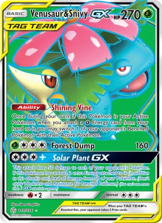 Venusaur & Snivy GX #210 · Cosmic Eclipse Pokémon card