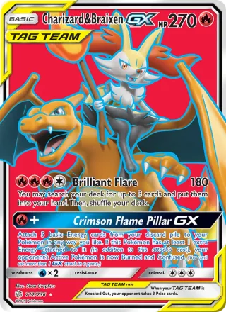 Charizard & Braixen GX #212 · Cosmic Eclipse Pokémon card