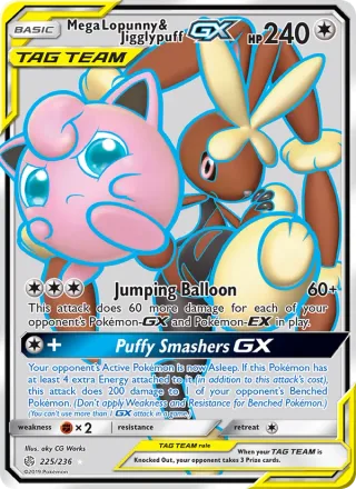 Mega Lopunny & Jigglypuff GX #225 · Cosmic Eclipse Pokémon card