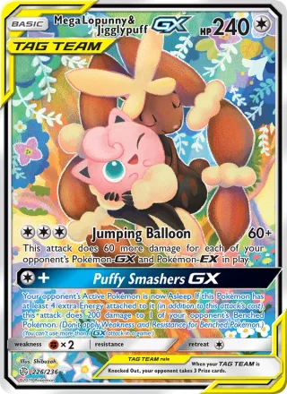 Mega Lopunny & Jigglypuff GX #226 · Cosmic Eclipse Pokémon card