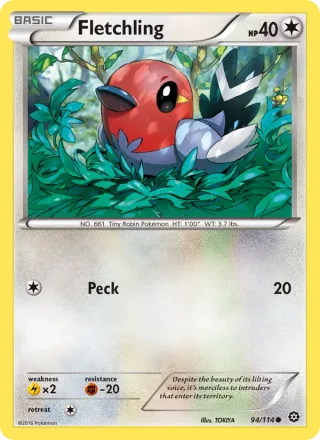 Fletchling #94 · Steam Siege Pokémon card