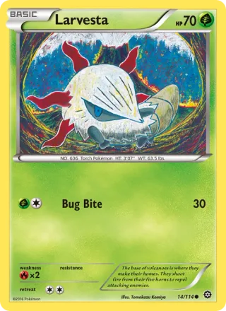 Larvesta #14 · Steam Siege Pokémon card