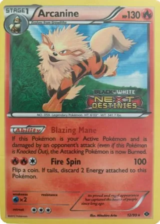 Arcanine - 12/99 (Prerelease) #012 · BW Black Star Promos Pokémon card