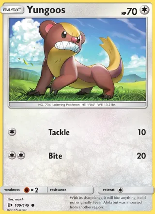 Yungoos #109 · Sun & Moon Pokémon card