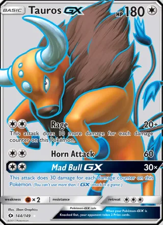 Tauros GX #144 · Sun & Moon Pokémon card
