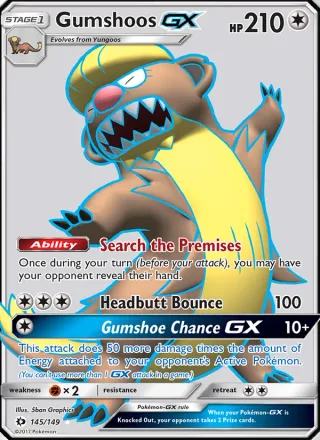 Gumshoos GX #145 · Sun & Moon Pokémon card