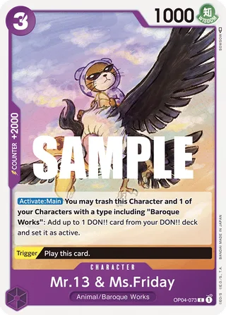 Mr.13 & Ms.Friday #OP04-073 · Kingdoms of Intrigue Pre-Release Cards One Piece card