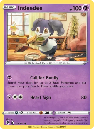 Indeedee #127 · Fusion Strike Pokémon card