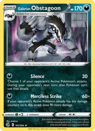 Galarian Obstagoon #161 · Fusion Strike Pokémon card
