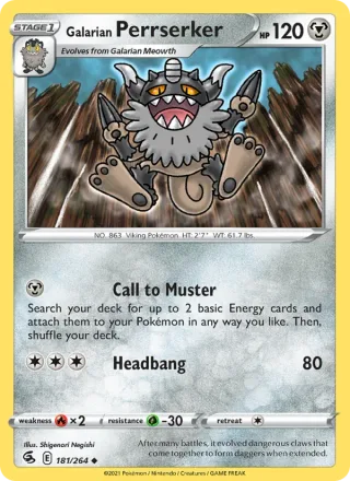 Galarian Perrserker #181 · Fusion Strike Pokémon card