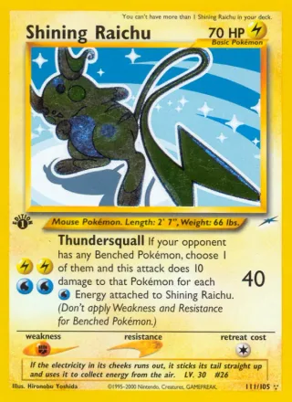 Shining Raichu #111 · Neo Destiny Pokémon card